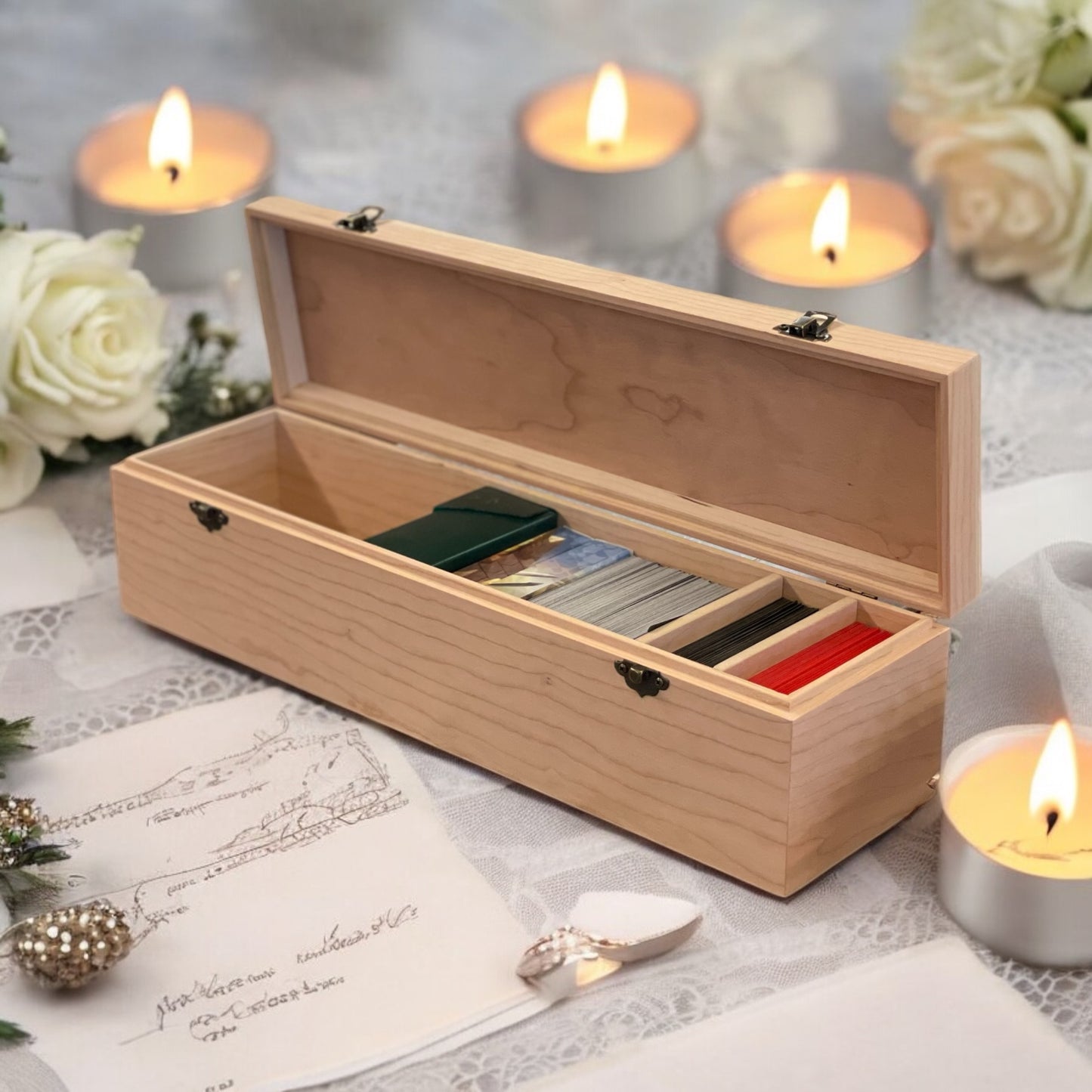 Trading Card Deck Box Wooden Collector Card Storage Box Card Organizer TCG Deck Box Baseball Card Storage Gift for Him Football Card Box