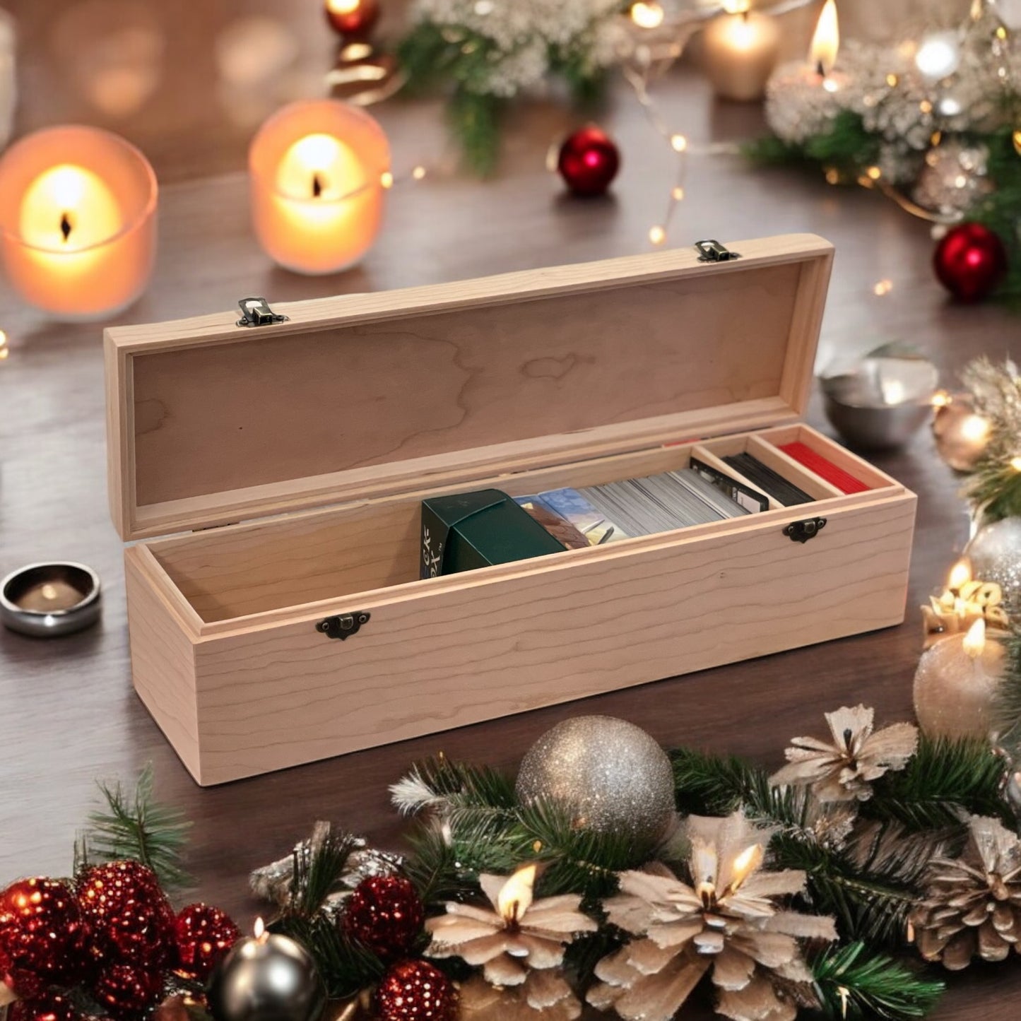 Trading Card Deck Box Wooden Collector Card Storage Box Card Organizer TCG Deck Box Baseball Card Storage Gift for Him Football Card Box