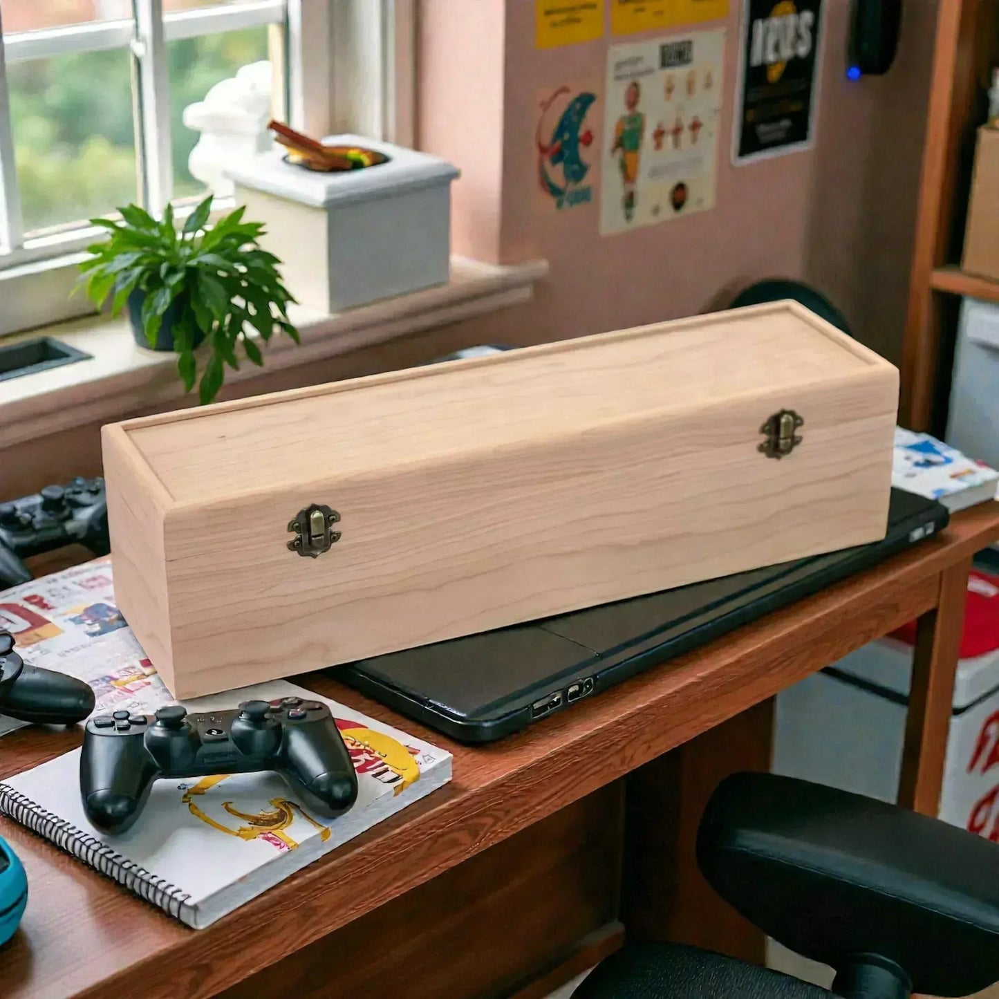 1-Row Wooden Trading Card Storage Box - MTG Deck Box - Holds 750+ Cards - The Designcraft Studio