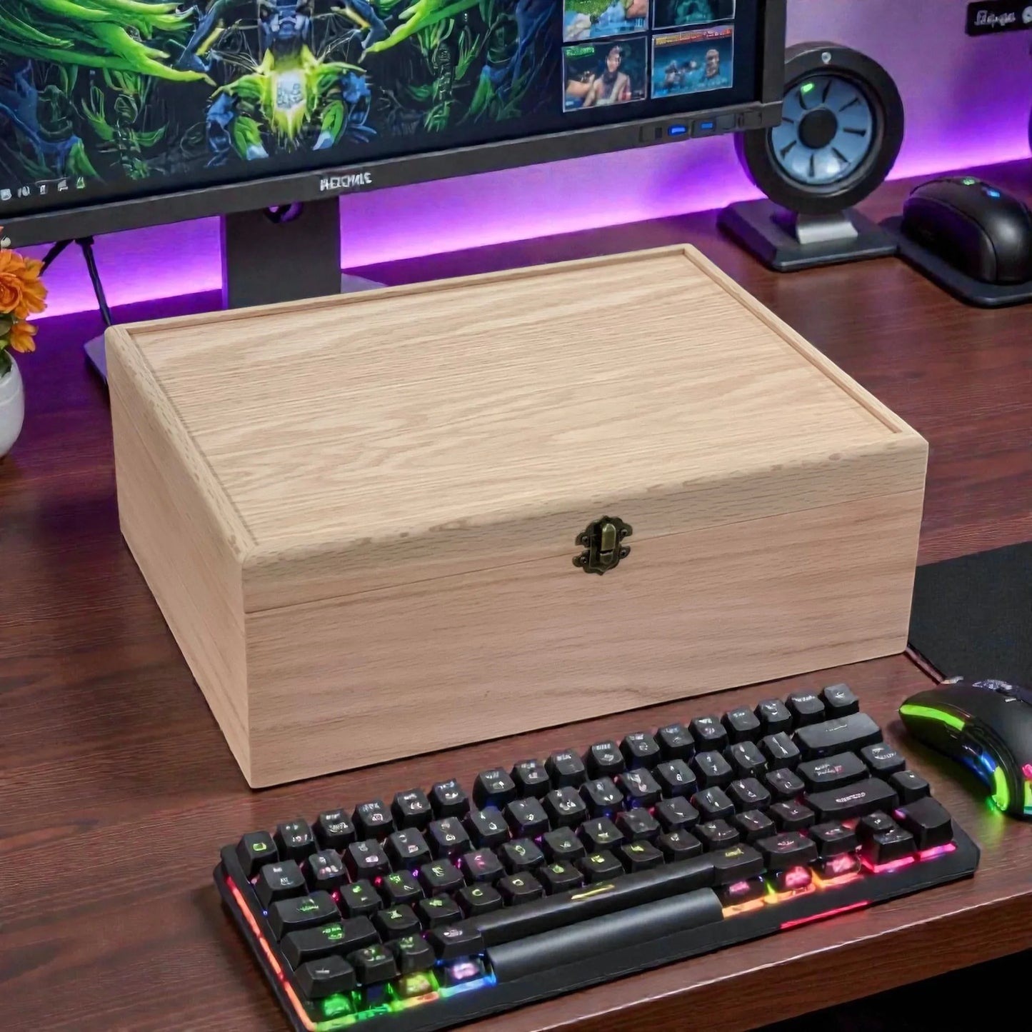 4-Row Wooden Card Storage Box - All Natural Oak, Maple, Cherry - Holds 1,500+ Cards - The Designcraft Studio