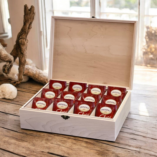 Tea Box with Compartments Wood Personalized Tea Storage Box Gift for Tea Lover Box Organizer Custom Engraved Tea Holder Gift for Grandma