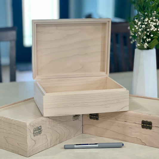 Unfinished Maple Keepsake Box with Hinged Lid - The Designcreaft Studio (8"x6"x3")