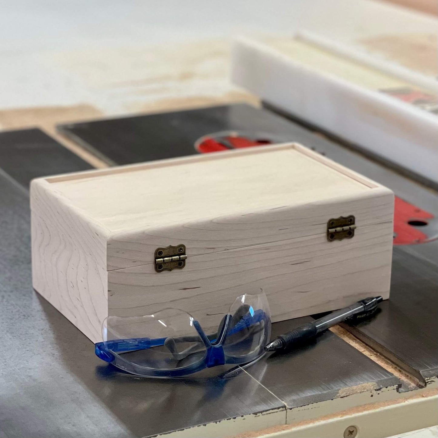 Wooden Box with Hinged Lid | Handmade Unfinished Wood Box | Custom Engravings | 10 x 6 x 3 3/4 | Box Shown in Maple