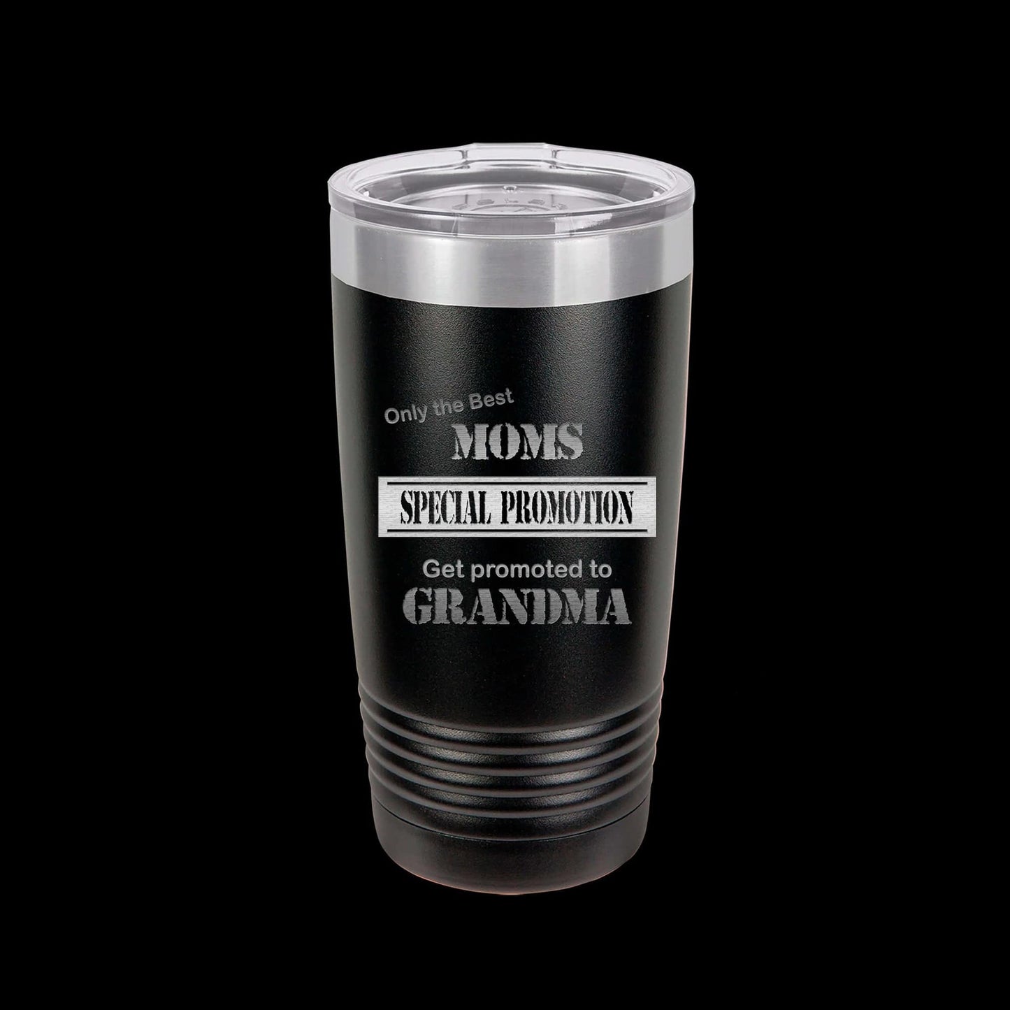 The Designcraft Studio Black with Silver Ring Only The Best Moms Get Promoted To Grandma Travel Mug, Stainless Steel, Powder Coated Tumbler, Polar Camel, Engraved, Coffee Mug, Mom Gift