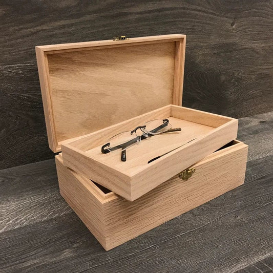 The Designcraft Studio Boxes with trays Unfinished Wood Box with Hinges & Tray-10 x 6 x 3 3/4-handmade gifts-memory boxes-engravable wood box-personalized boxes-small jewelry box