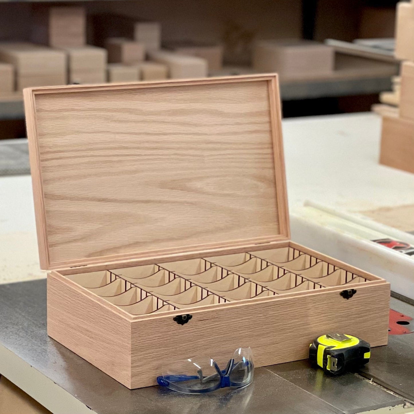 The Designcraft Studio Game Card Boxes Wooden Trading Card Deck Box | Includes 20 Removable Dividers | Fits up to 1875 Sleeved Cards | Handmade (Box Shown in Oak)