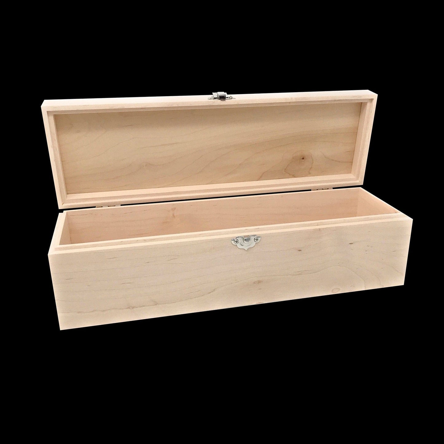 The Designcraft Studio Maple with Hinges / Gold Unfinished Wood Box with Hinge and Latch 13 3/4 x 4 1/4 x 4 Personalized Laser Engraving Available