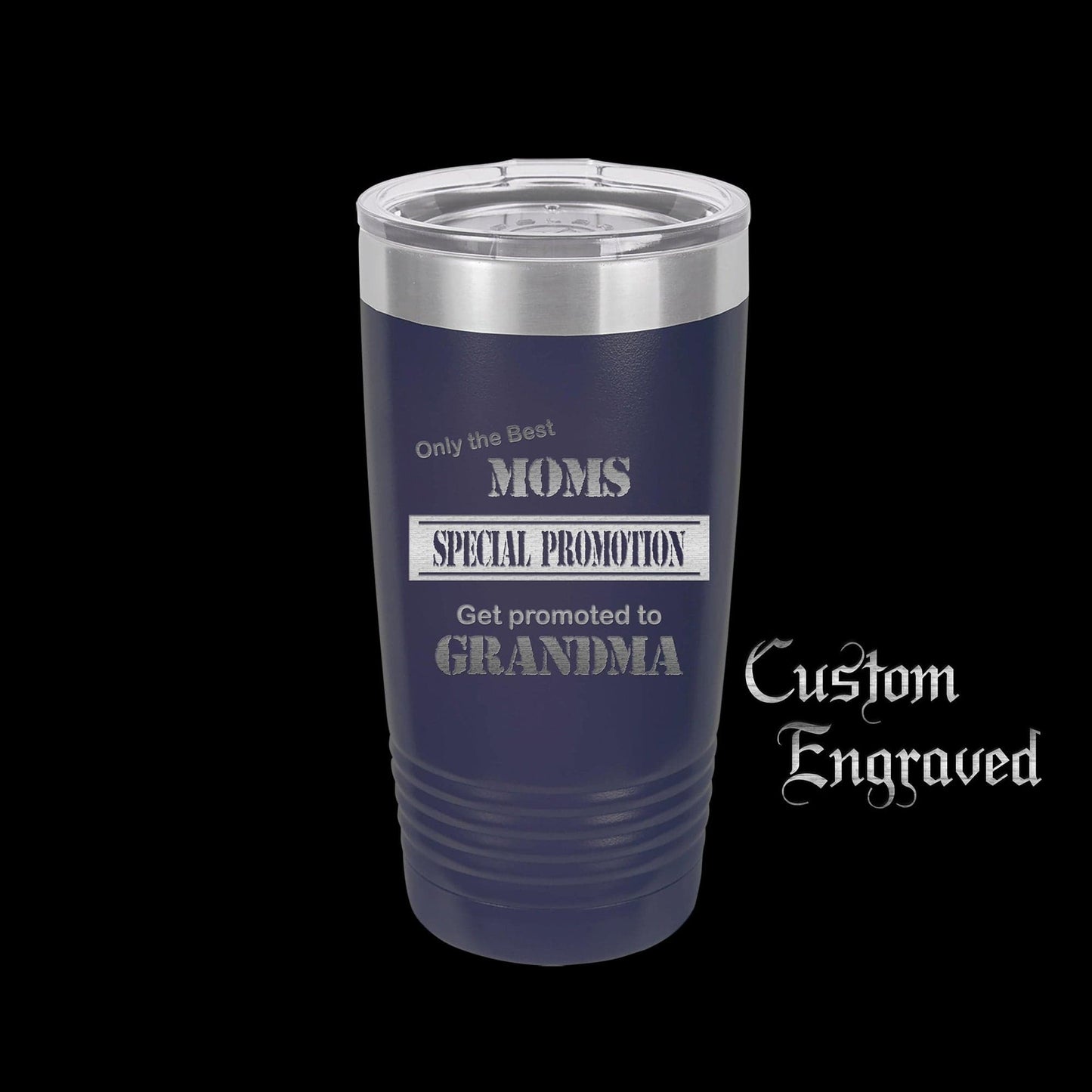 The Designcraft Studio Navy Blue Only The Best Moms Get Promoted To Grandma Travel Mug, Stainless Steel, Powder Coated Tumbler, Polar Camel, Engraved, Coffee Mug, Mom Gift