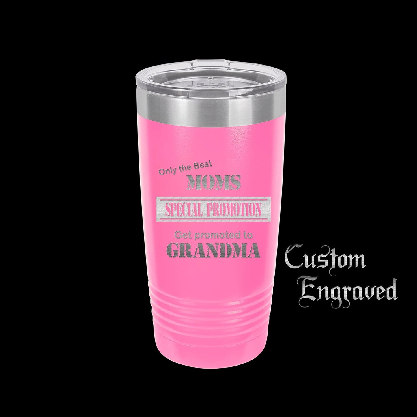 The Designcraft Studio Pink Only The Best Moms Get Promoted To Grandma Travel Mug, Stainless Steel, Powder Coated Tumbler, Polar Camel, Engraved, Coffee Mug, Mom Gift
