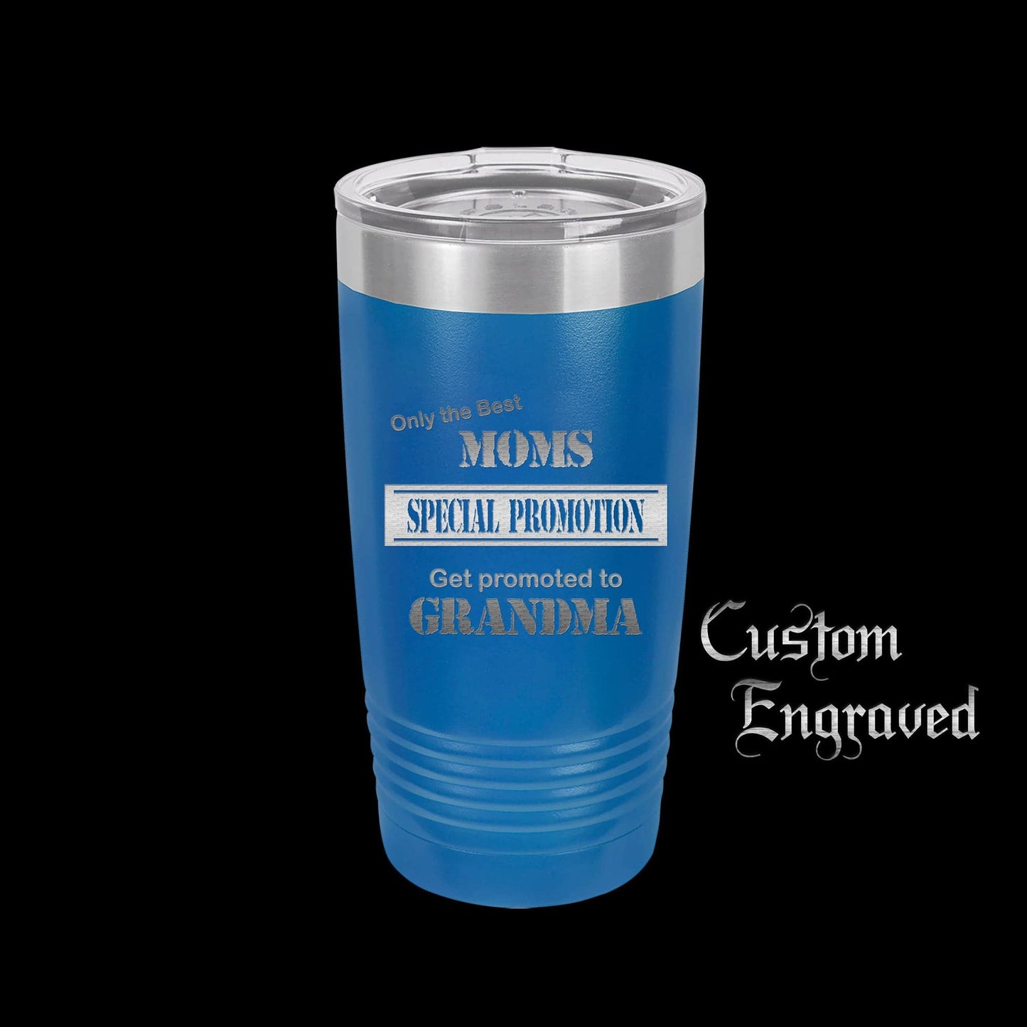 The Designcraft Studio Royal Blue Only The Best Moms Get Promoted To Grandma Travel Mug, Stainless Steel, Powder Coated Tumbler, Polar Camel, Engraved, Coffee Mug, Mom Gift