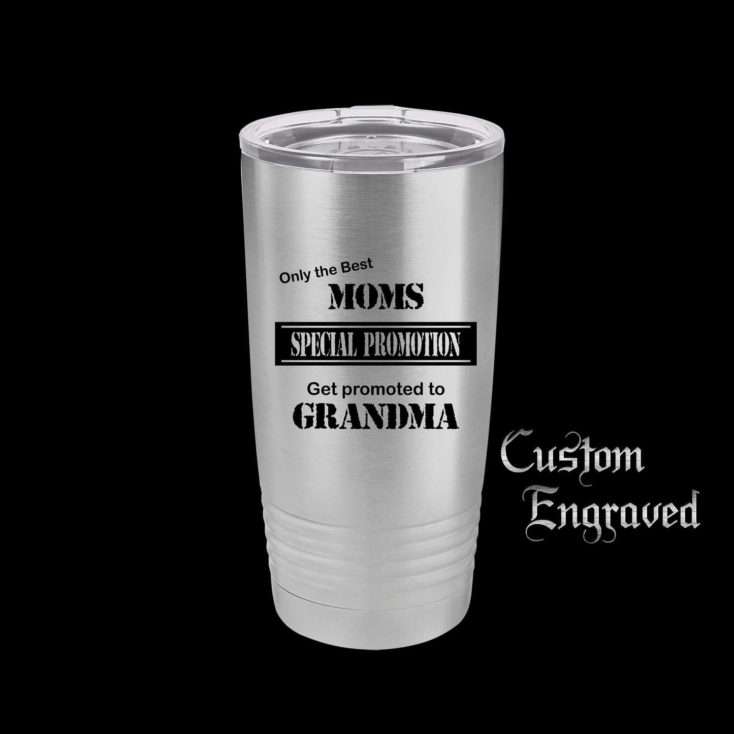 The Designcraft Studio Silver Only The Best Moms Get Promoted To Grandma Travel Mug, Stainless Steel, Powder Coated Tumbler, Polar Camel, Engraved, Coffee Mug, Mom Gift
