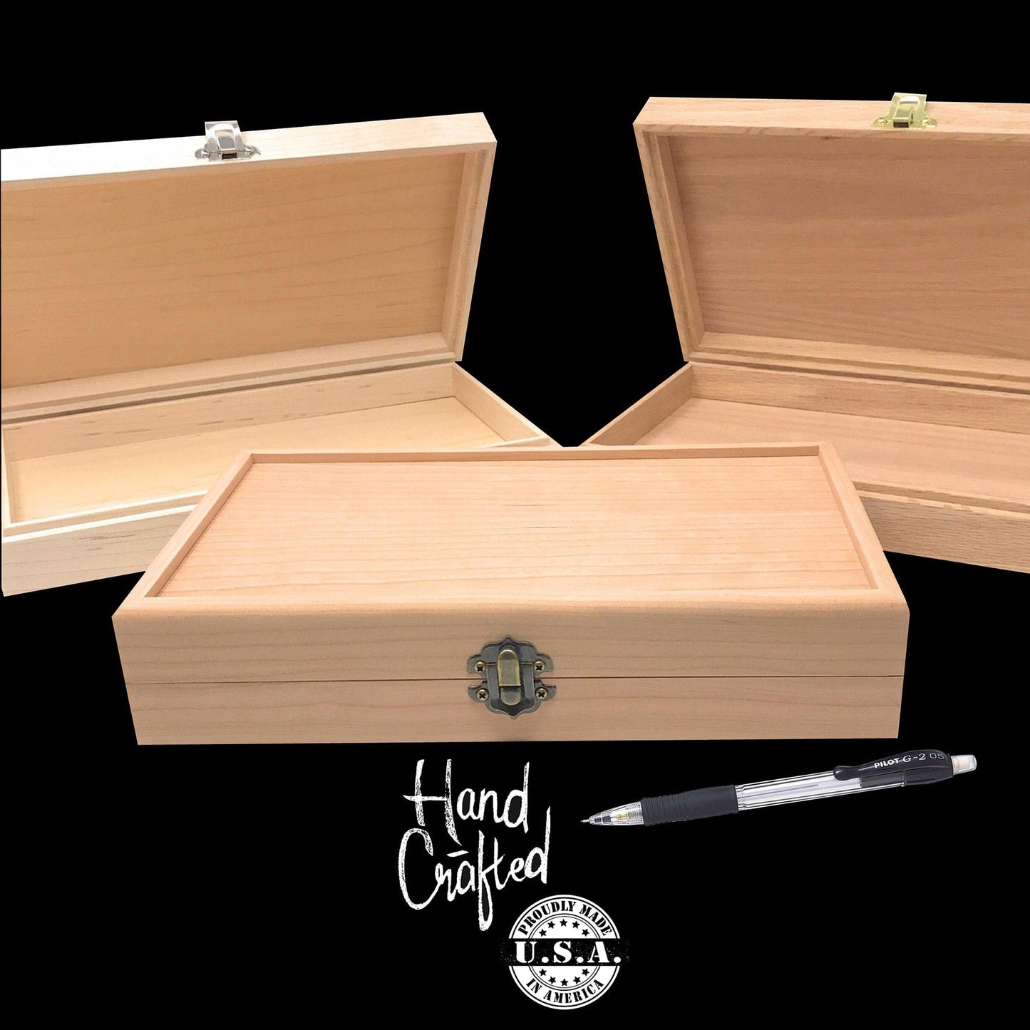 The Designcraft Studio Small Wooden Box with Hinged Lid 10 x 6 x 2 Personalized Laser Engraving Available