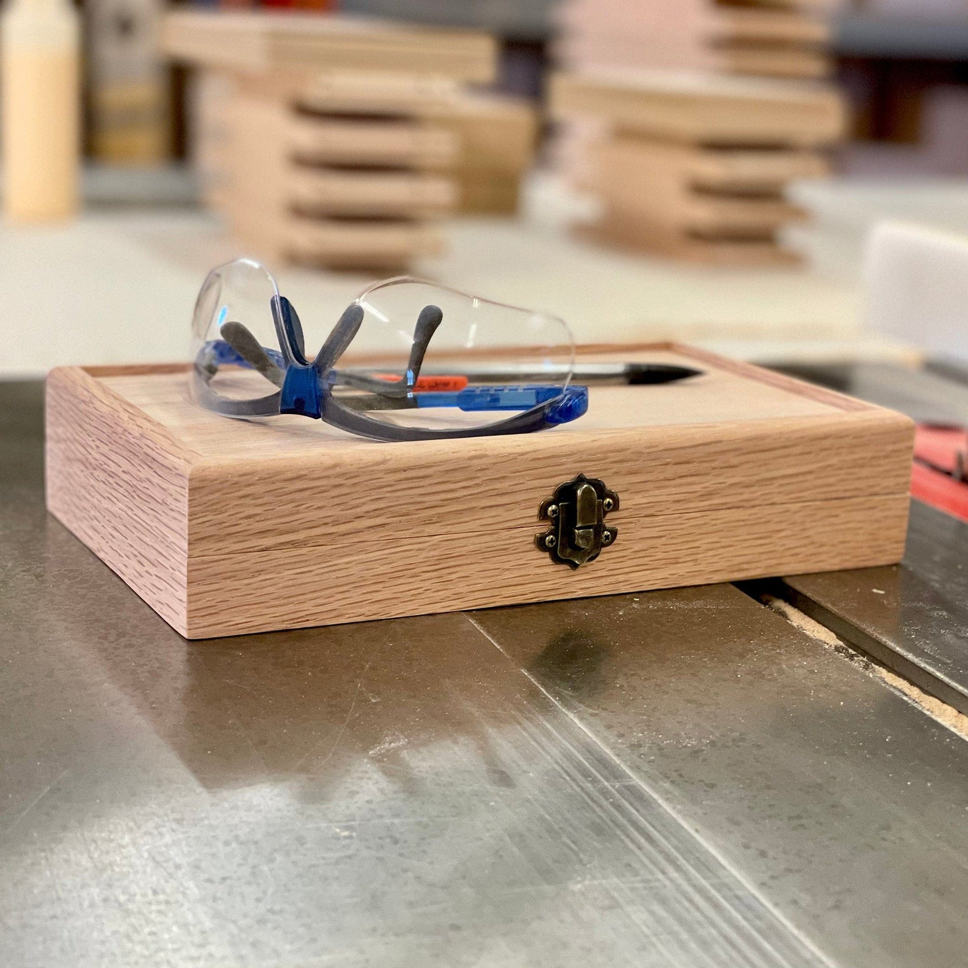 The Designcraft Studio Small Wooden Box with Hinged Lid 10 x 6 x 2 Personalized Laser Engraving Available