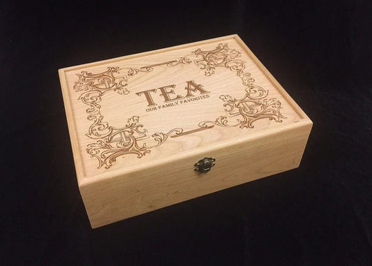 The Designcraft Studio Tea Boxes Unfinished Wooden Engraved Tea Box with Hinges & Latch-12 1/8 x 9 1/4 x 3 3/4-unfinished wood box-engravable wood box-12 compartments