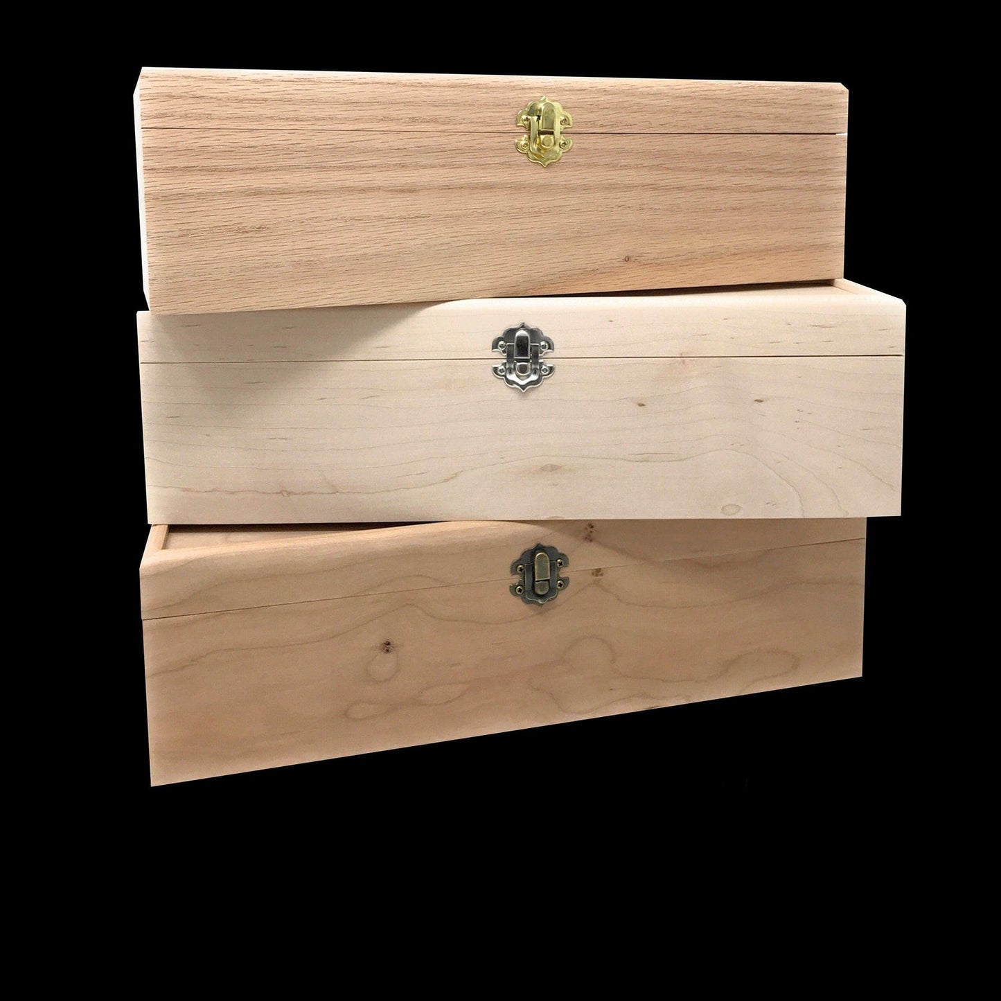 The Designcraft Studio Unfinished Wood Box with Hinge and Latch 13 3/4 x 4 1/4 x 4 Personalized Laser Engraving Available