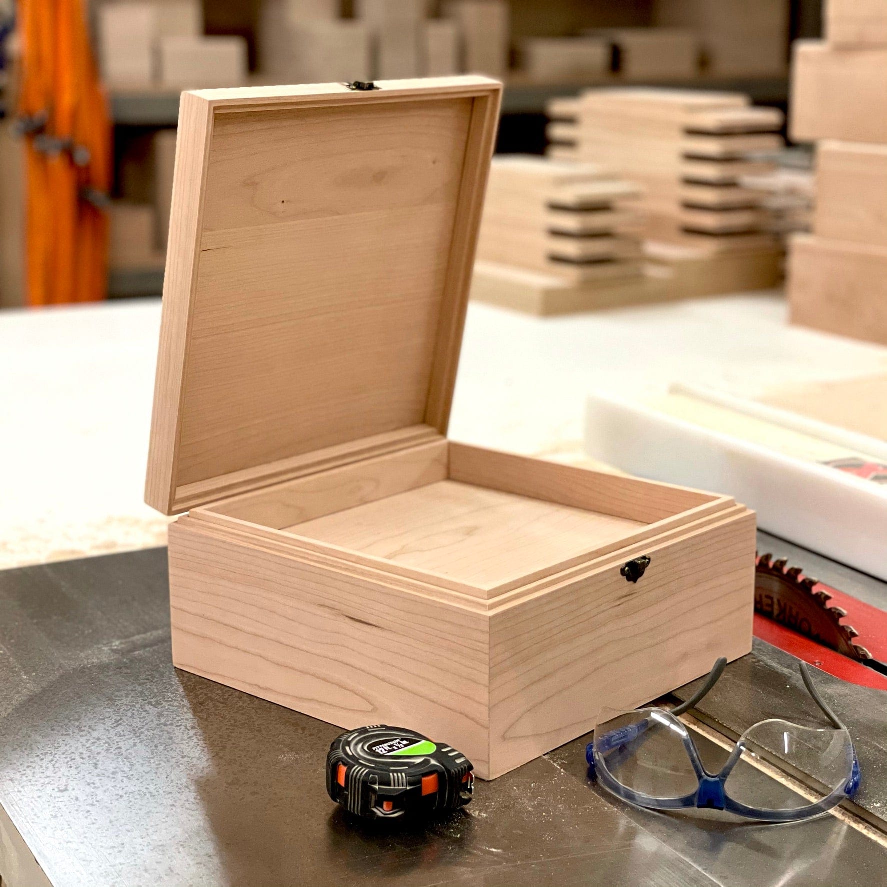 Unfinished Wood Box with Small Wooden Tray 10 1/4 x 10 1/4 x 4 3/4