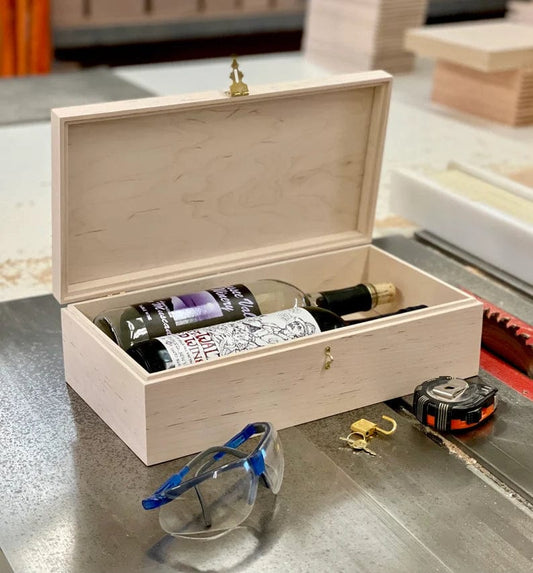 The Designcraft Studio Unfinished Wooden Wine Box w/ Hinges & Lock- Holds 2 Bottles of Wine-unfinished wood box-engravable wood box-personalized laser engraving