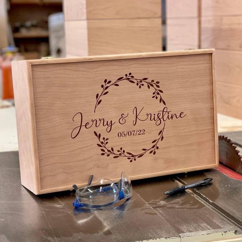 The Designcraft Studio Wedding Boxes Extra Large Wood Box with Lid-Wedding Gift-Engagement-Handmade-Gifts-Memory Box-Engraved Keepsake Box-Personalized-Couple Anniversary Gift
