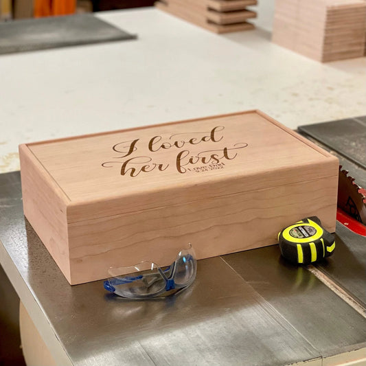 Handmade Extra Large Wood Box with Engraved Lid - Perfect Wedding Gift, Engagement Gift, or Anniversary Gift - The Designcraft Studio