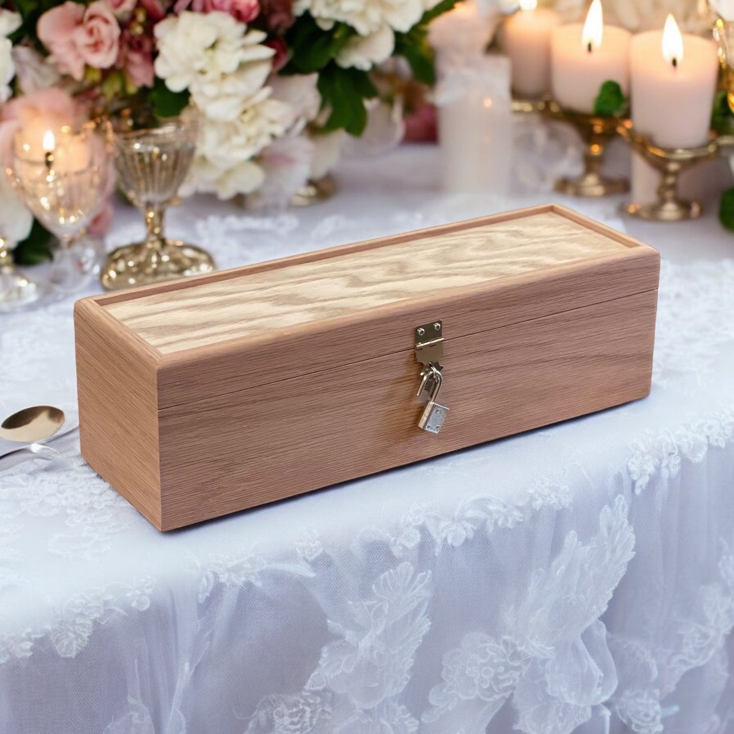 Handcrafted oak, maple, or cherry wine gift box designed to hold a standard 750ml bottle.