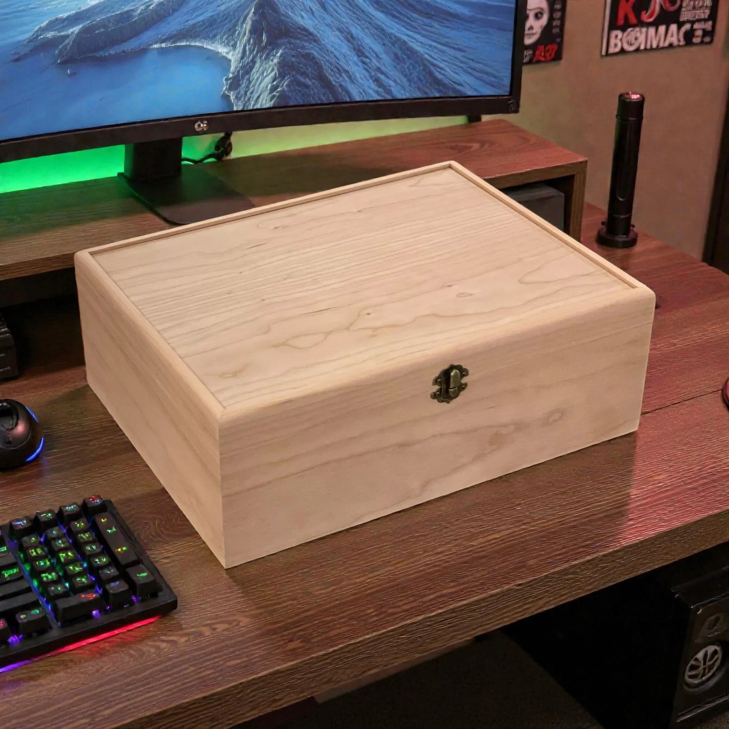 4-Row Wooden Card Storage Box - All Natural Oak, Maple, Cherry - Holds 1,500+ Cards - The Designcraft Studio