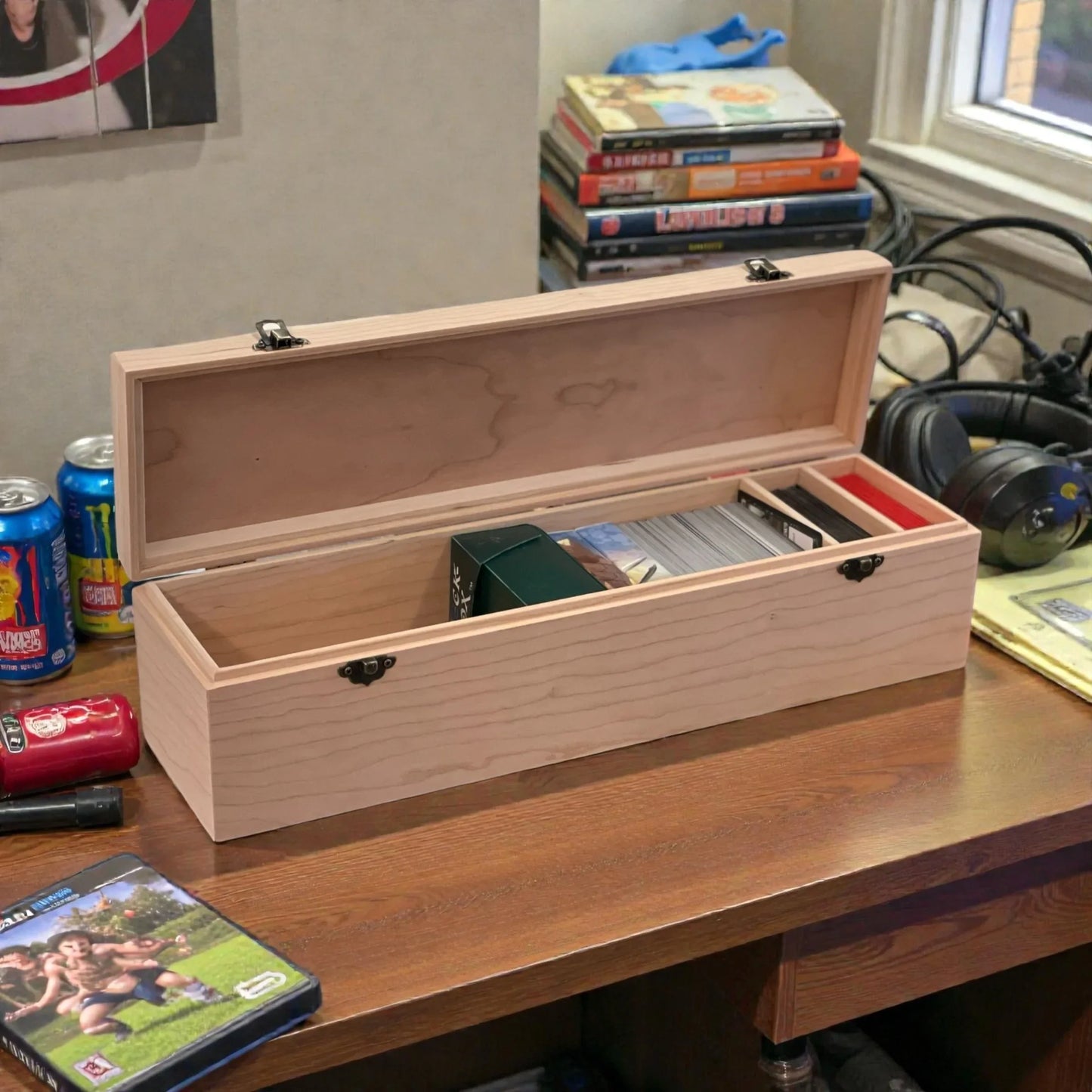 1-Row Wooden Trading Card Storage Box - MTG Deck Box - Holds 750+ Cards - The Designcraft Studio