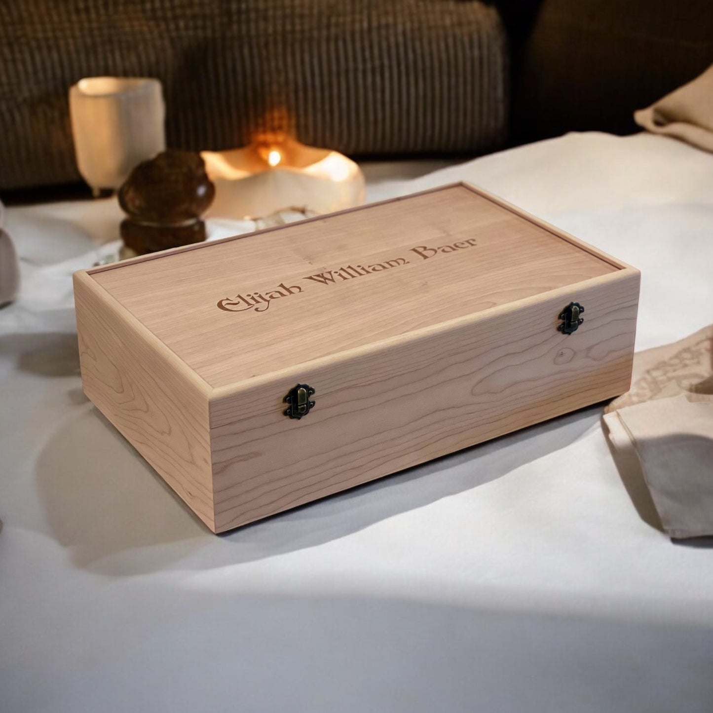 Mens Jewelry Box with Valet Tray Storage Extra Large Wood Box with Mens Dresser Valet Custom Unfinished Wooden Box Personalized Handcrafted