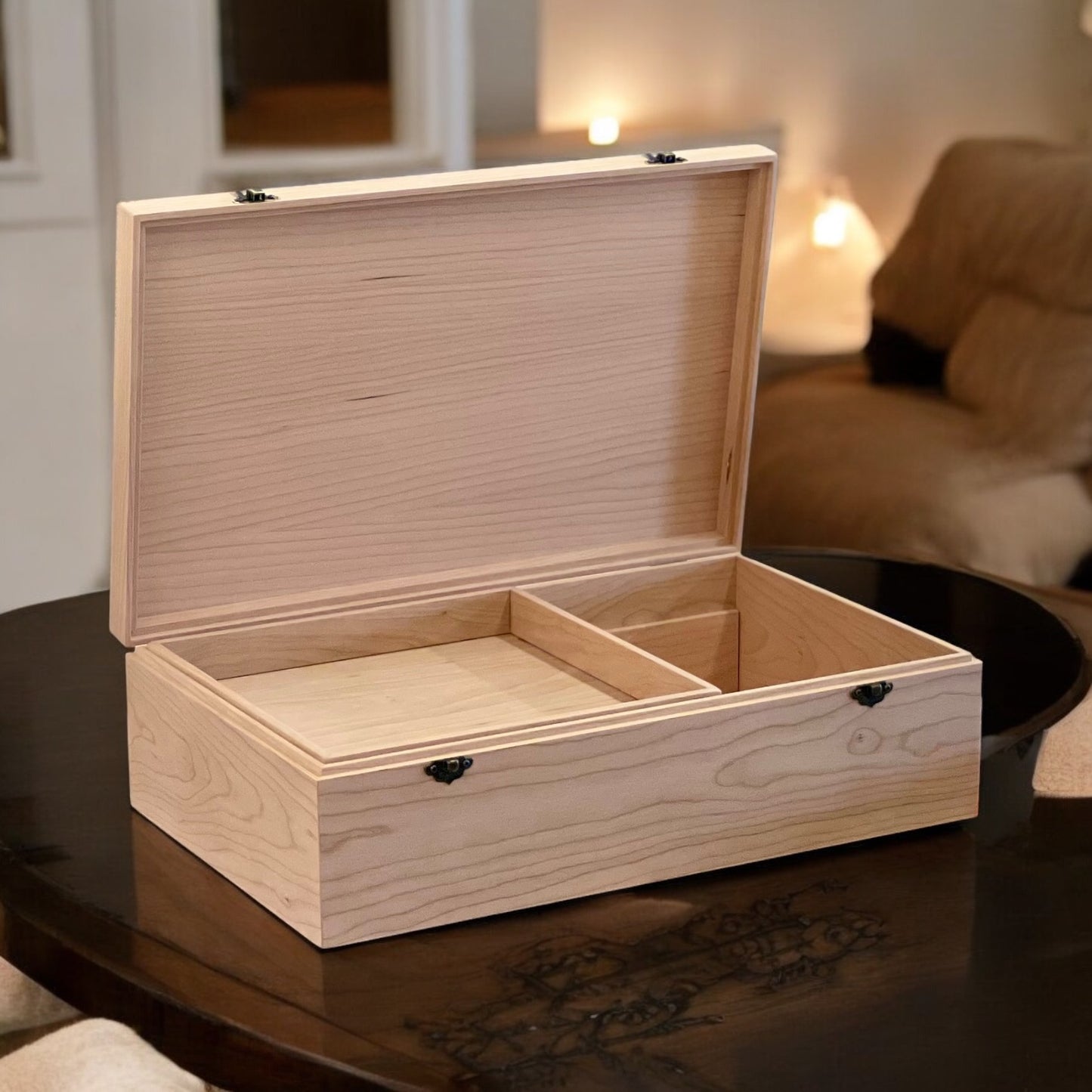 Mens Jewelry Box with Valet Tray Storage Extra Large Wood Box with Mens Dresser Valet Custom Unfinished Wooden Box Personalized Handcrafted