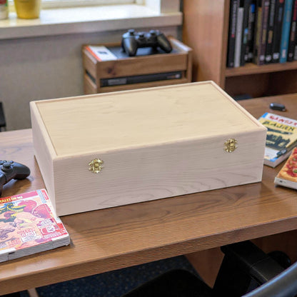Maple 5-row wooden card box with gold hardware - holds 1875+ cards