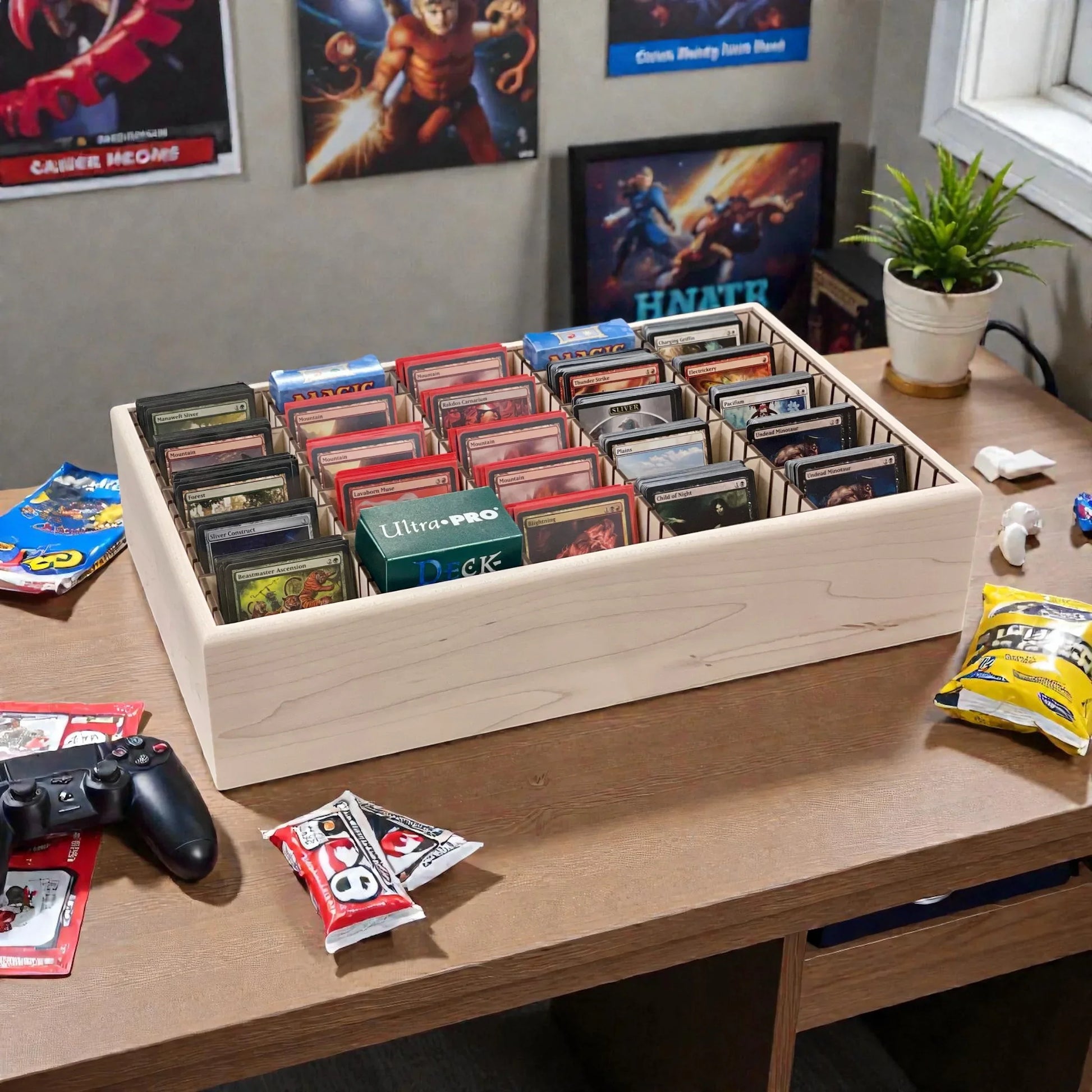 5-Row Wooden Trading Card Storage Tray - Open Design - Holds 1,875+ Cards - The Designcraft Studio