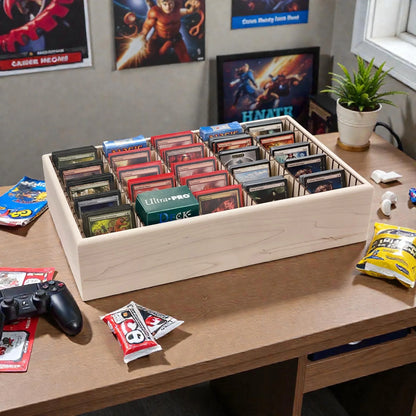 5-Row Wooden Trading Card Storage Tray - Open Design - Holds 1,875+ Cards - The Designcraft Studio