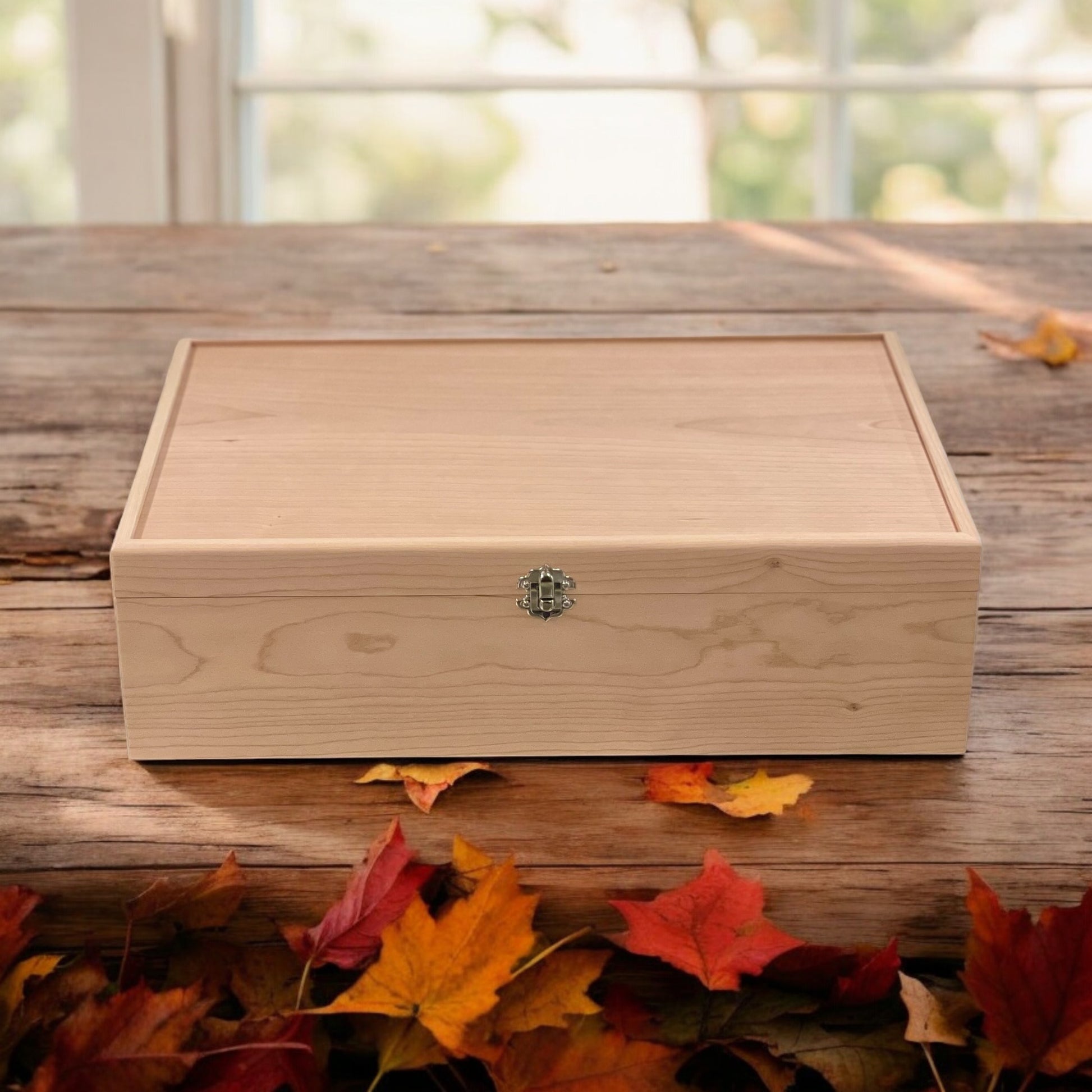 Extra large unfinished hardwood box with hinged lid – Cherry