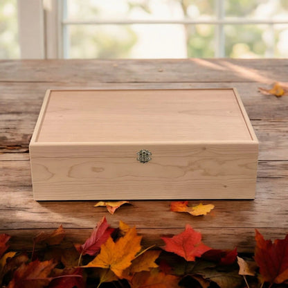 Extra Large wooden pet memorial box with hinged lid in Red Oak, Maple or Cherry