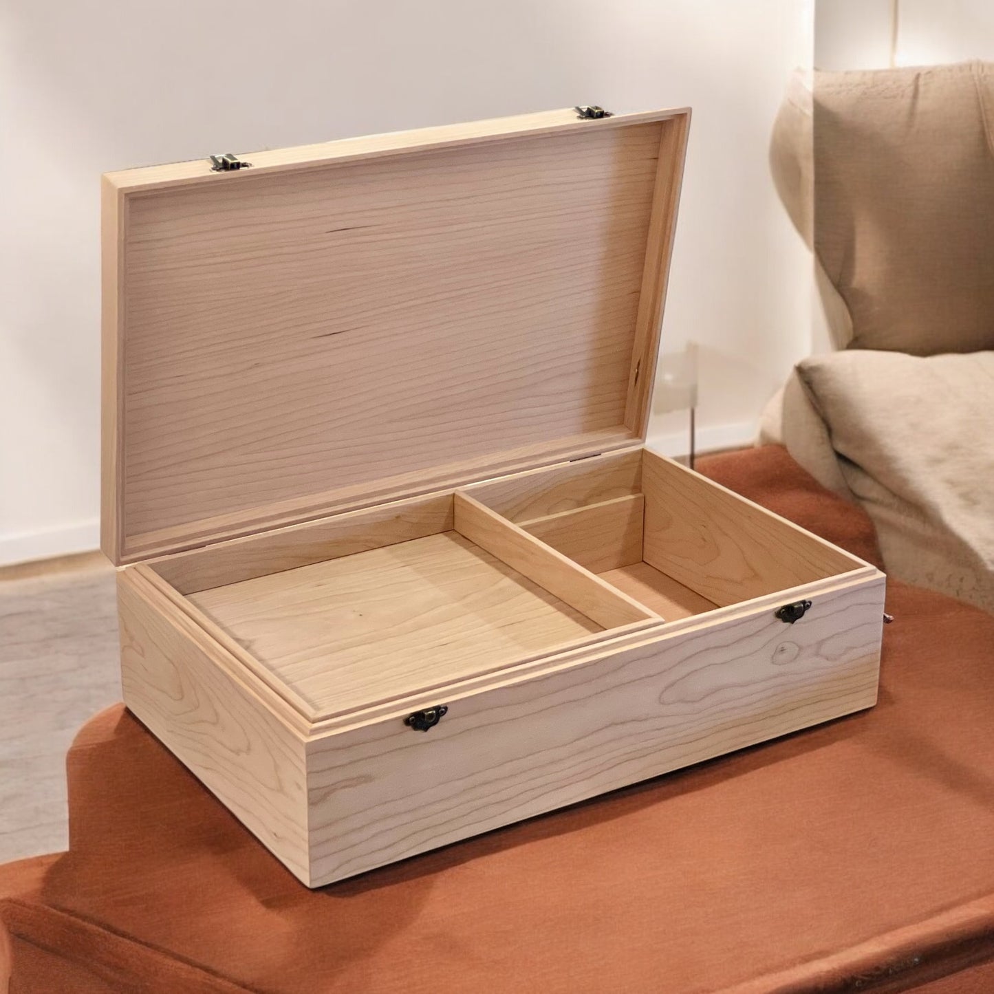 Mens Jewelry Box with Valet Tray Storage Extra Large Wood Box with Mens Dresser Valet Custom Unfinished Wooden Box Personalized Handcrafted
