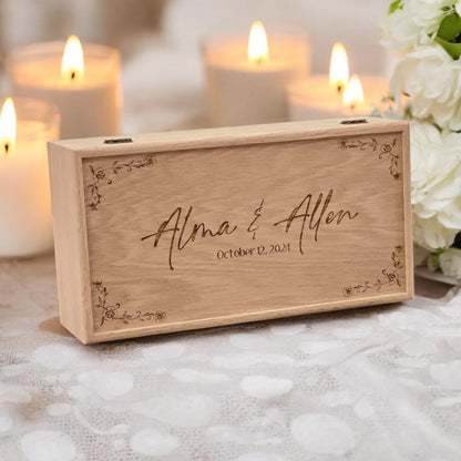 Personalized Wine Box Wedding Wooden Custom Wine Holder Engraved Wine Bottle Gift Box Engagement Wedding Gift for Couple Unity Ceremony - The Designcraft Studio