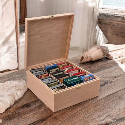 unfinished wood commander deck box with 12 dividers for MTG cards