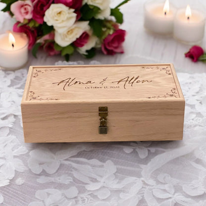 Personalized Wine Box Wedding Wooden Custom Wine Holder Engraved Wine Bottle Gift Box Engagement Wedding Gift for Couple Unity Ceremony - The Designcraft Studio