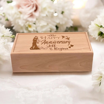 Personalized Anniversary Gift Wine Box for Couples Keepsake Box Memory Box Custom Engraved Anniversary Box for Wedding Gift for Her - The Designcraft Studio