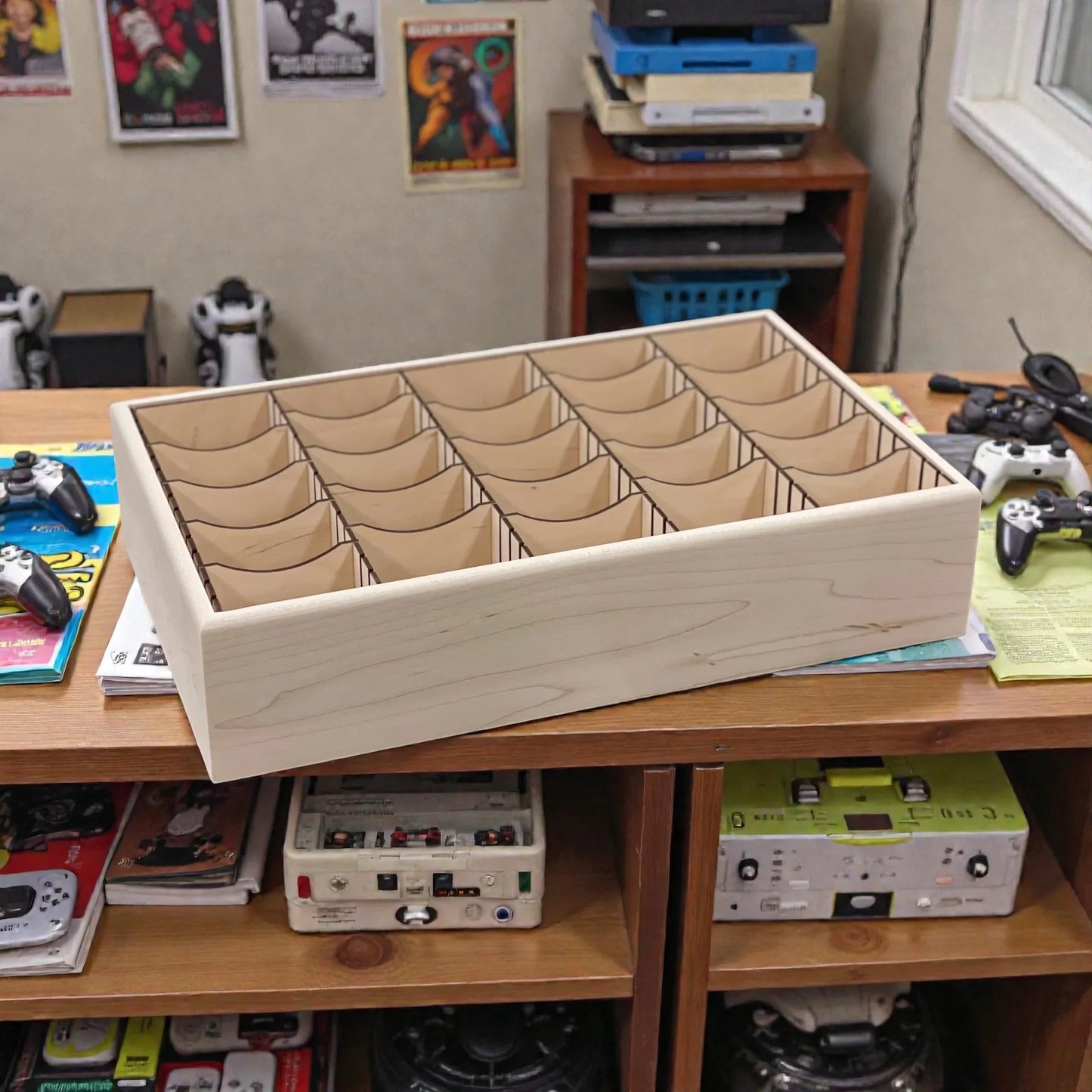 5-Row Wooden Trading Card Storage Tray - Open Design - Holds 1,875+ Cards - The Designcraft Studio