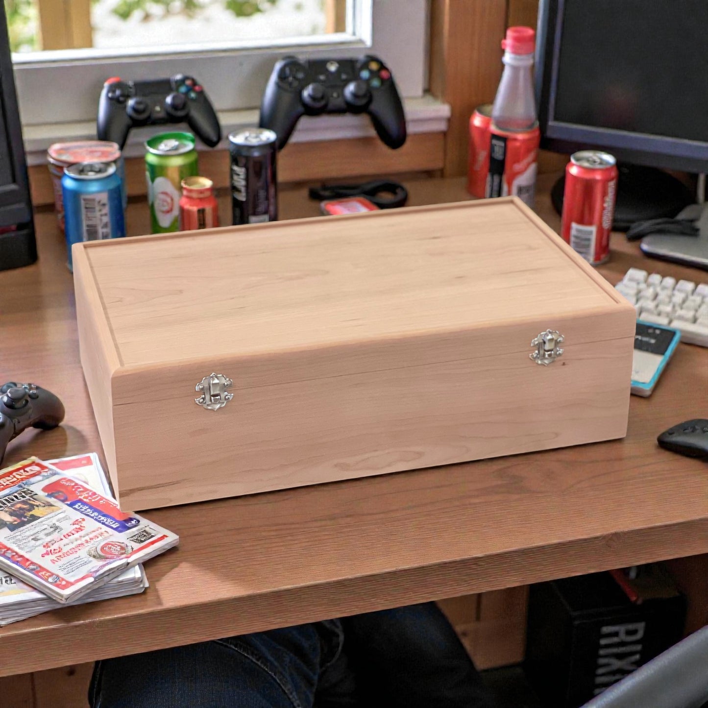 Cherry 5-row trading card box with nickel hardware - handcrafted in Tennessee