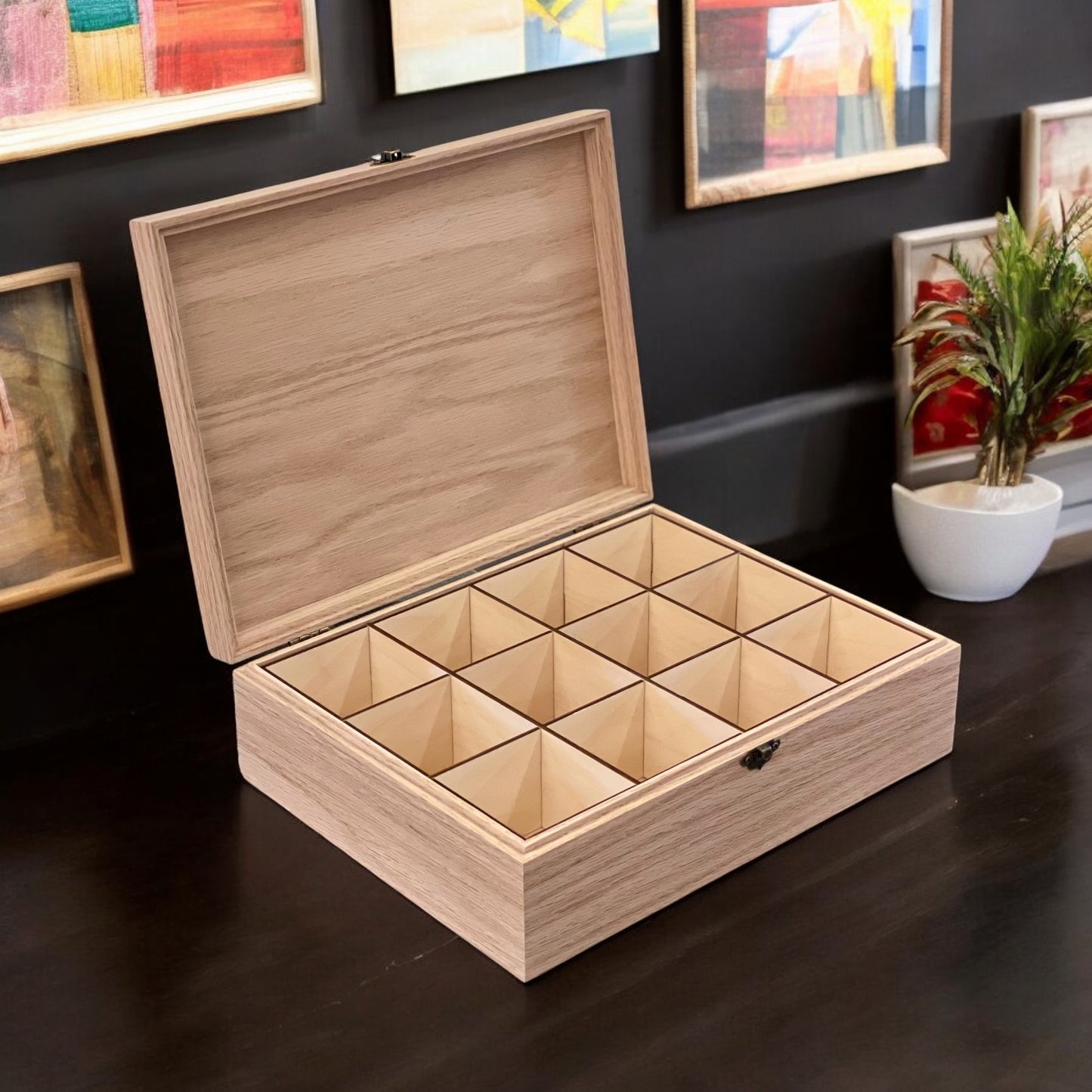 Personalized Tea Box Rustic Wood Tea Box Custom Tea Lovers Gift Tea Organizer Tea Box Gift Tea Storage Box Tea Bag Holder 12 Compartments