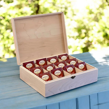 Tea Box with Compartments Wood Personalized Tea Storage Box Gift for Tea Lover Box Organizer Custom Engraved Tea Holder Gift for Grandma - The Designcraft Studio