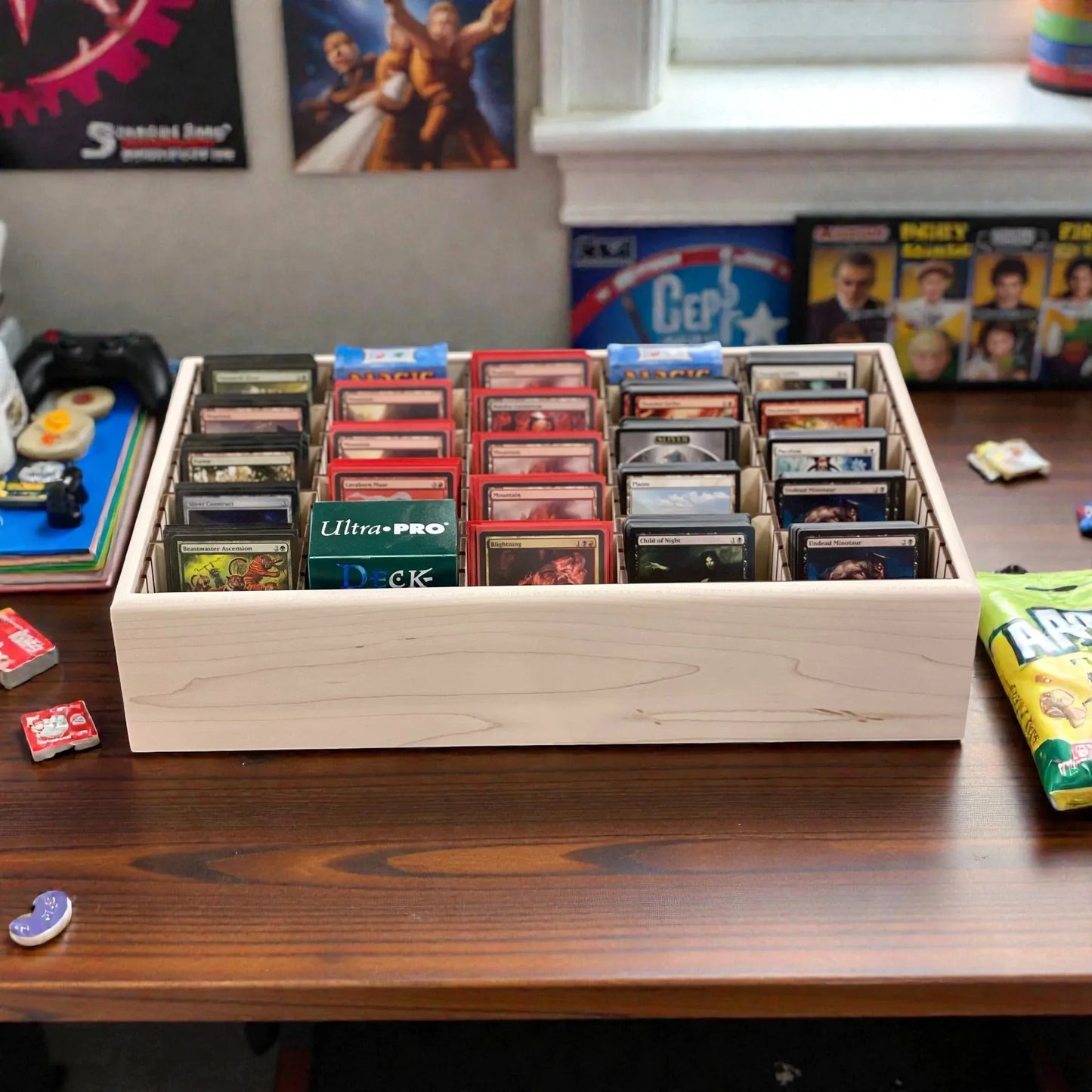 5-Row Wooden Trading Card Storage Tray - Open Design - Holds 1,875+ Cards - The Designcraft Studio