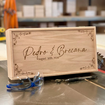 Personalized Wine Box Wedding Wooden Custom Wine Holder Engraved Wine Bottle Gift Box Engagement Wedding Gift for Couple Unity Ceremony - The Designcraft Studio