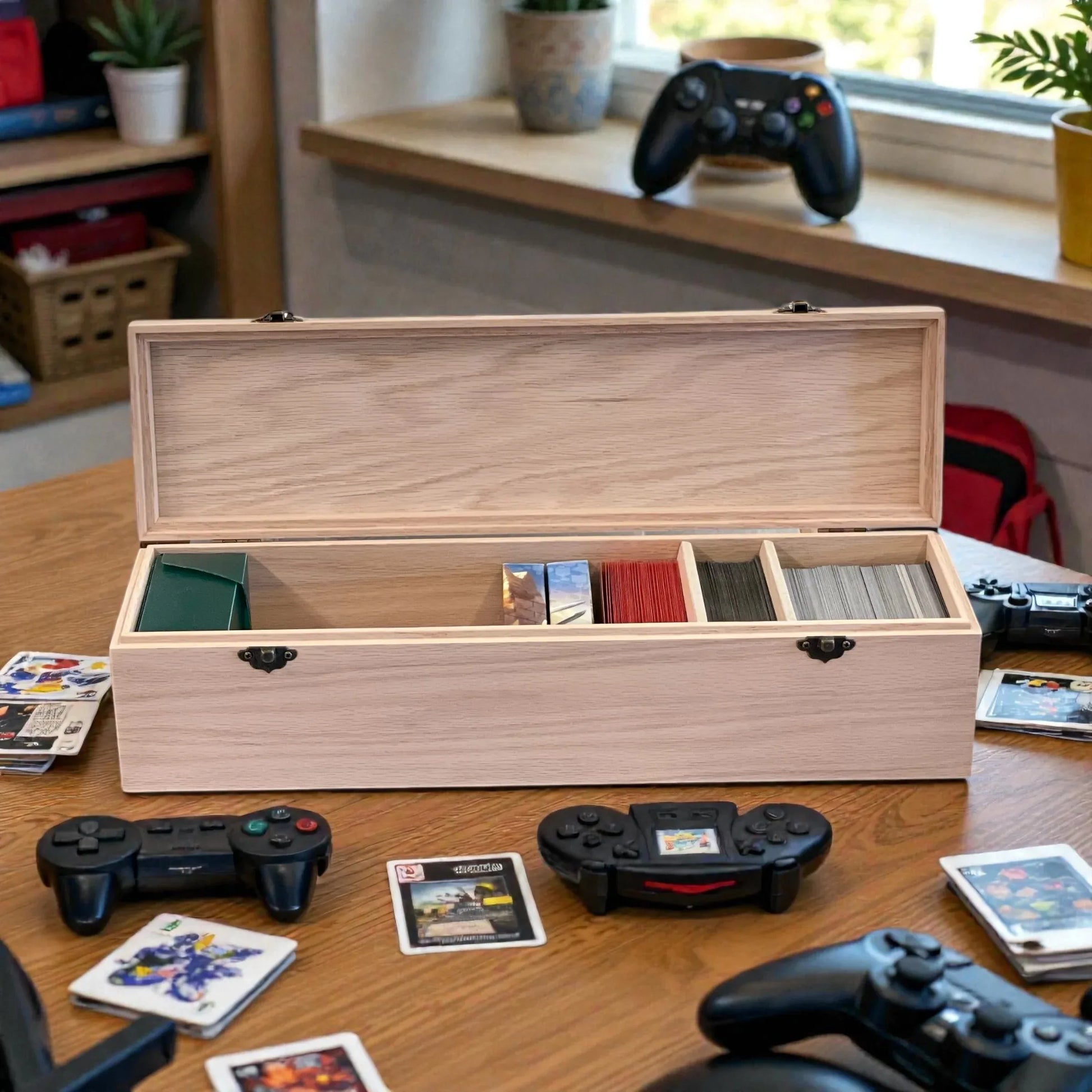1-Row Wooden Trading Card Storage Box - MTG Deck Box - Holds 750+ Cards - The Designcraft Studio
