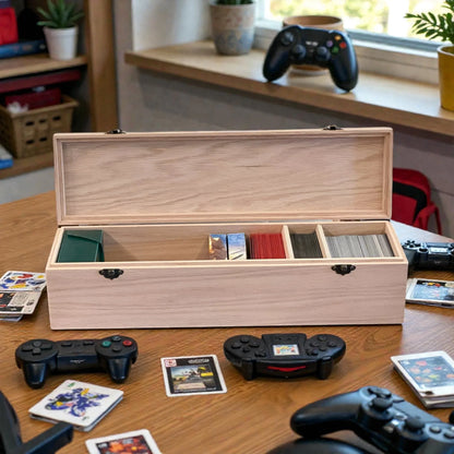 1-Row Wooden Trading Card Storage Box - MTG Deck Box - Holds 750+ Cards - The Designcraft Studio