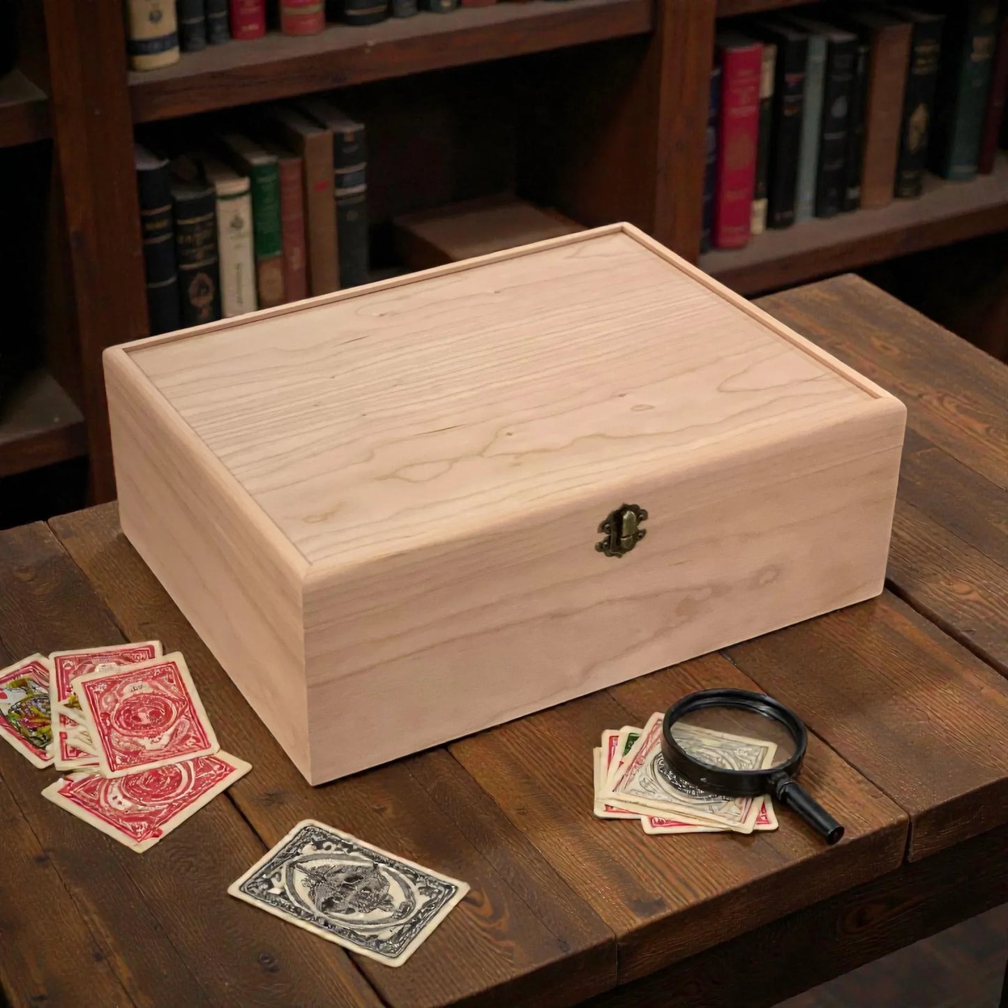 4-Row Wooden Card Storage Box - All Natural Oak, Maple, Cherry - Holds 1,500+ Cards - The Designcraft Studio