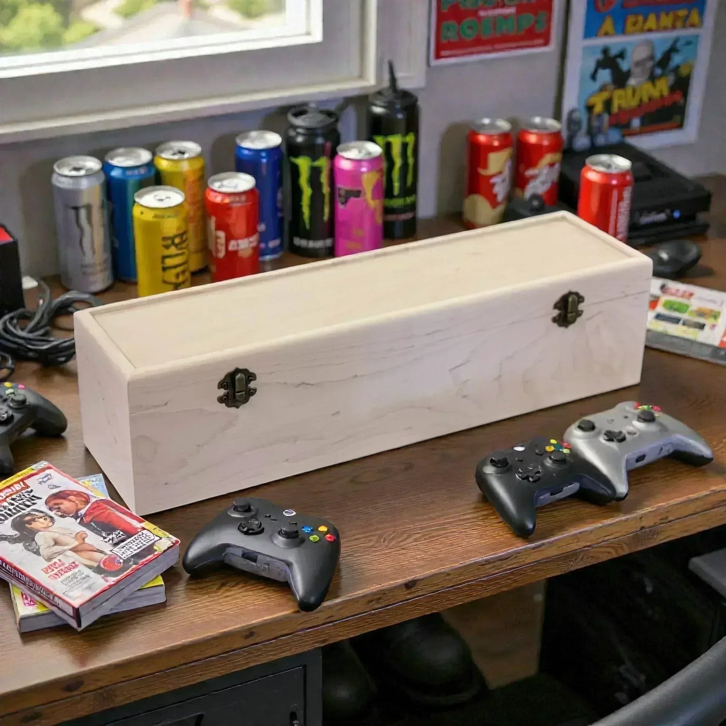 1-Row Wooden Trading Card Storage Box - MTG Deck Box - Holds 750+ Cards - The Designcraft Studio