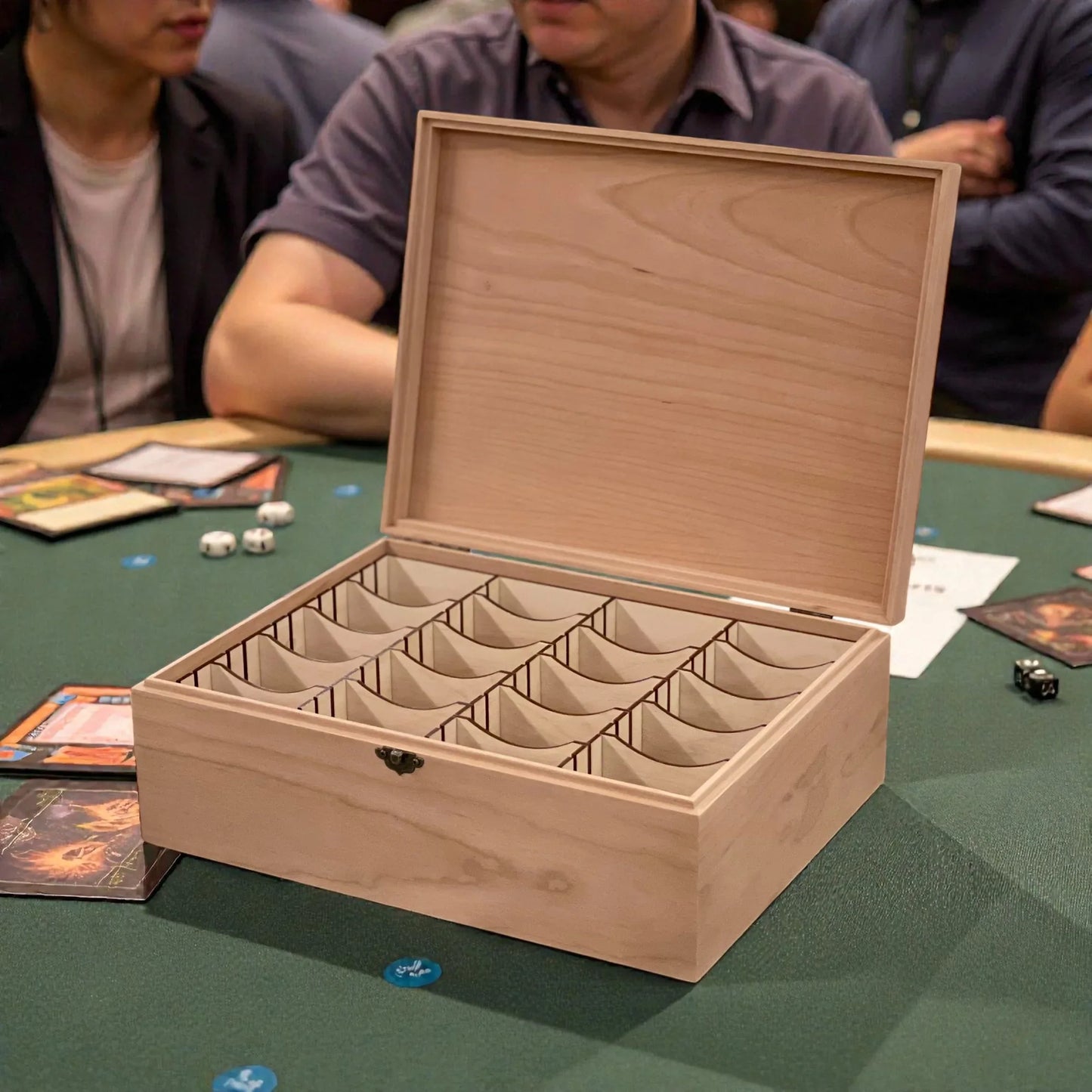 4-Row Wooden Card Storage Box - All Natural Oak, Maple, Cherry - Holds 1,500+ Cards - The Designcraft Studio
