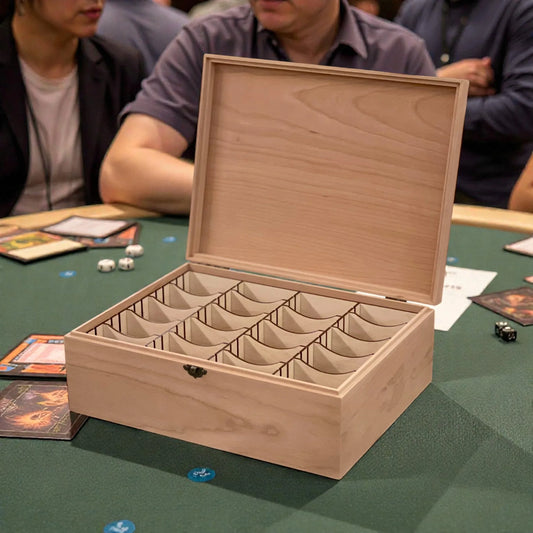 4-Row Wooden Card Storage Box - All Natural Oak, Maple, Cherry - Holds 1,500+ Cards - The Designcraft Studio